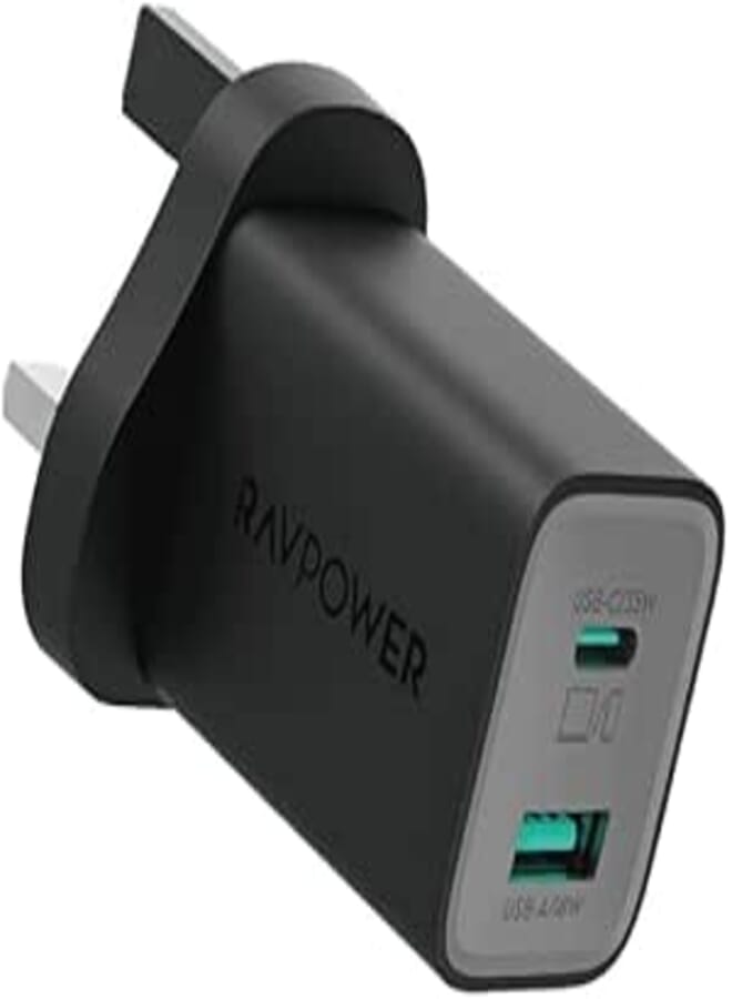 RAVPower RP-PC1046 35W Fast Wall Charger – Dual Port USB-C & USB Power Adapter, Compact GaN Design – Black